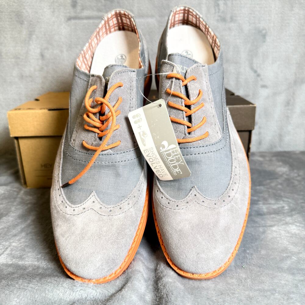 Hey Dude Vinc Neon Charcoal Orange Casual Oxford Shoes Men Size 12 NWT